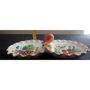 Vintage Italy Handpainted Floral Divided Candy/Nut